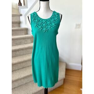 Milly of New York Teal Green Beaded Sleeveless Knit Sheath Dress